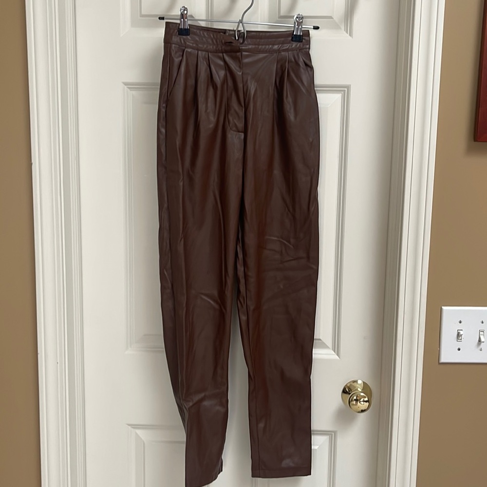 Faux dark brown leather pants